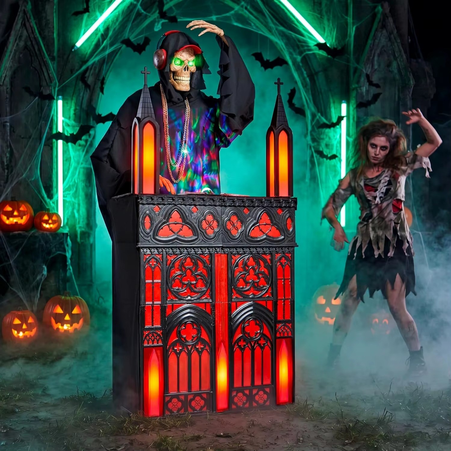 6FT ANIMATRONIC LIFE-SIZE GOTHIC SKELETON DJ REAPER HALLOWEEN DECORATION 2026