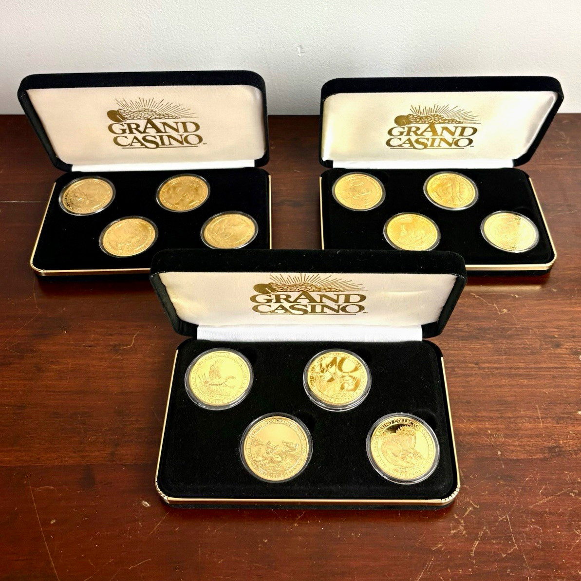 Vintage Grand Casino Wildlife Series Collector Token Sets 3 lot w/Display Case