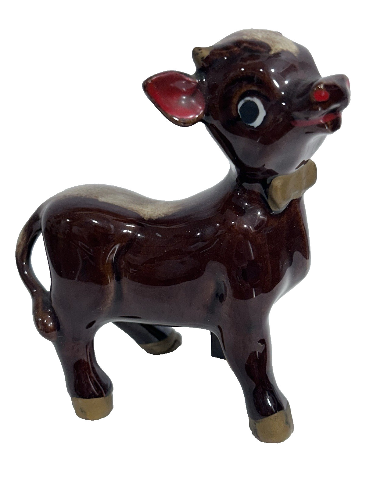Vintage Drip Glazed Redware Cow / Bull Earthenware, Made in Japan Hand Painted