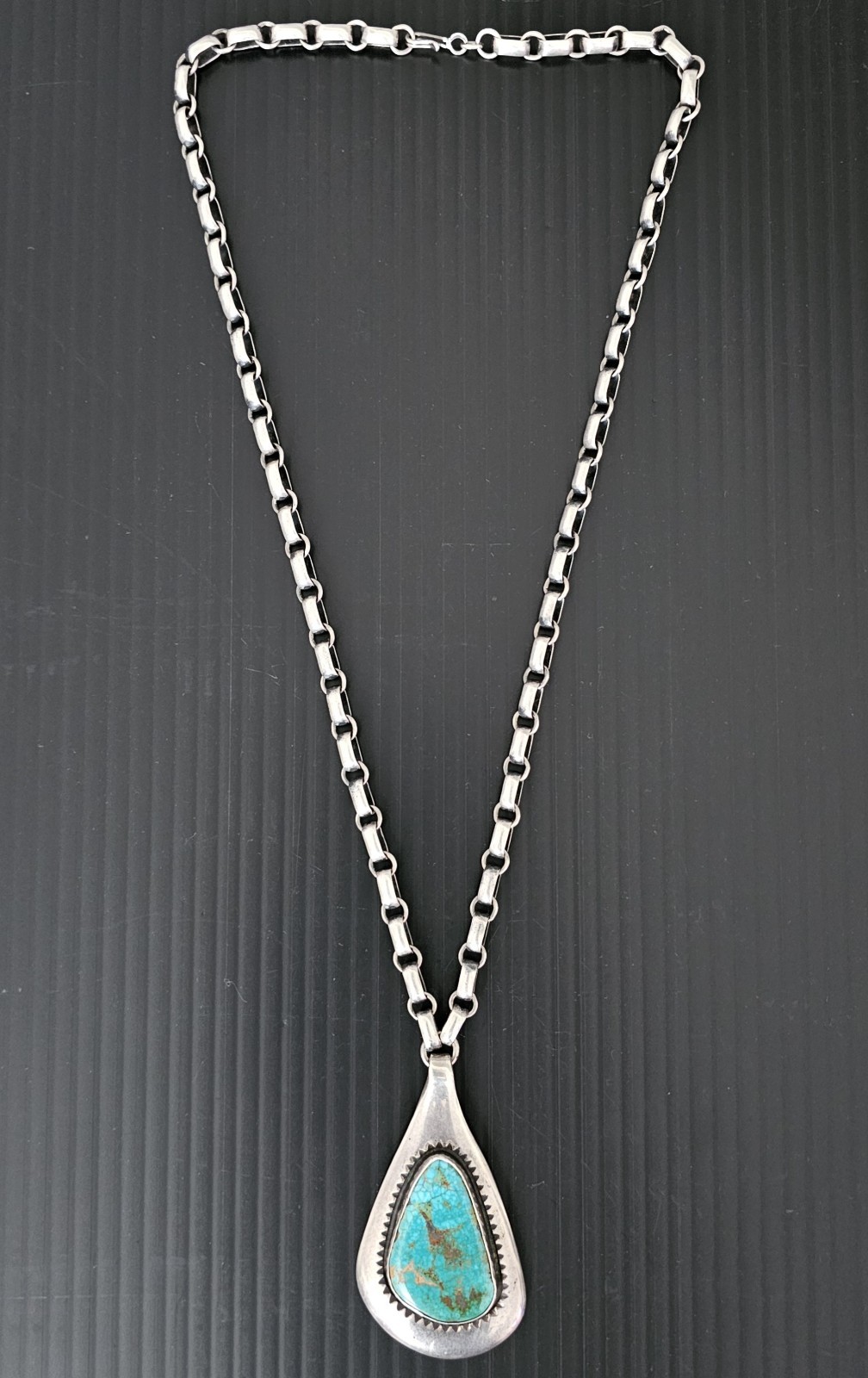 FRANK PATANIA SR. THUNDERBIRD SHOP STERLING SILVER TURQUOISE NECKLACE 77 GRAMS FRANK PATANIA SR. THUNDERBIRD SHOP STERLING SILVER TURQUOISE NECKLACE 77 GRAMS