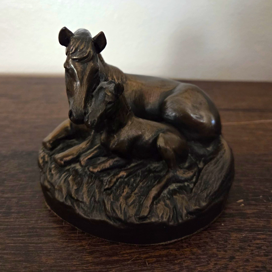 Genesis Fine Arts Bronze Horse Mare & Foal Figurine Sculpture Approximately 4.5