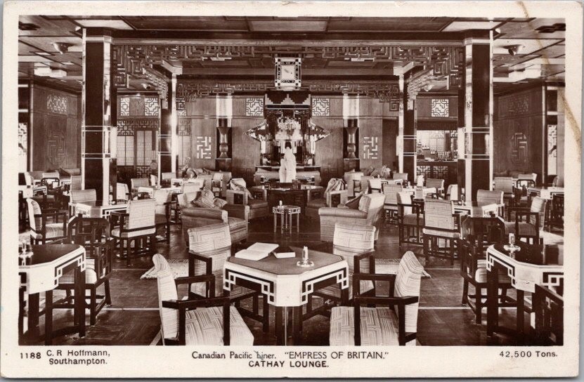 CANADIAN PACIFIC Steamship Photo RPPC Postcard EMPRESS OF BRITAIN /Cathay Lounge
