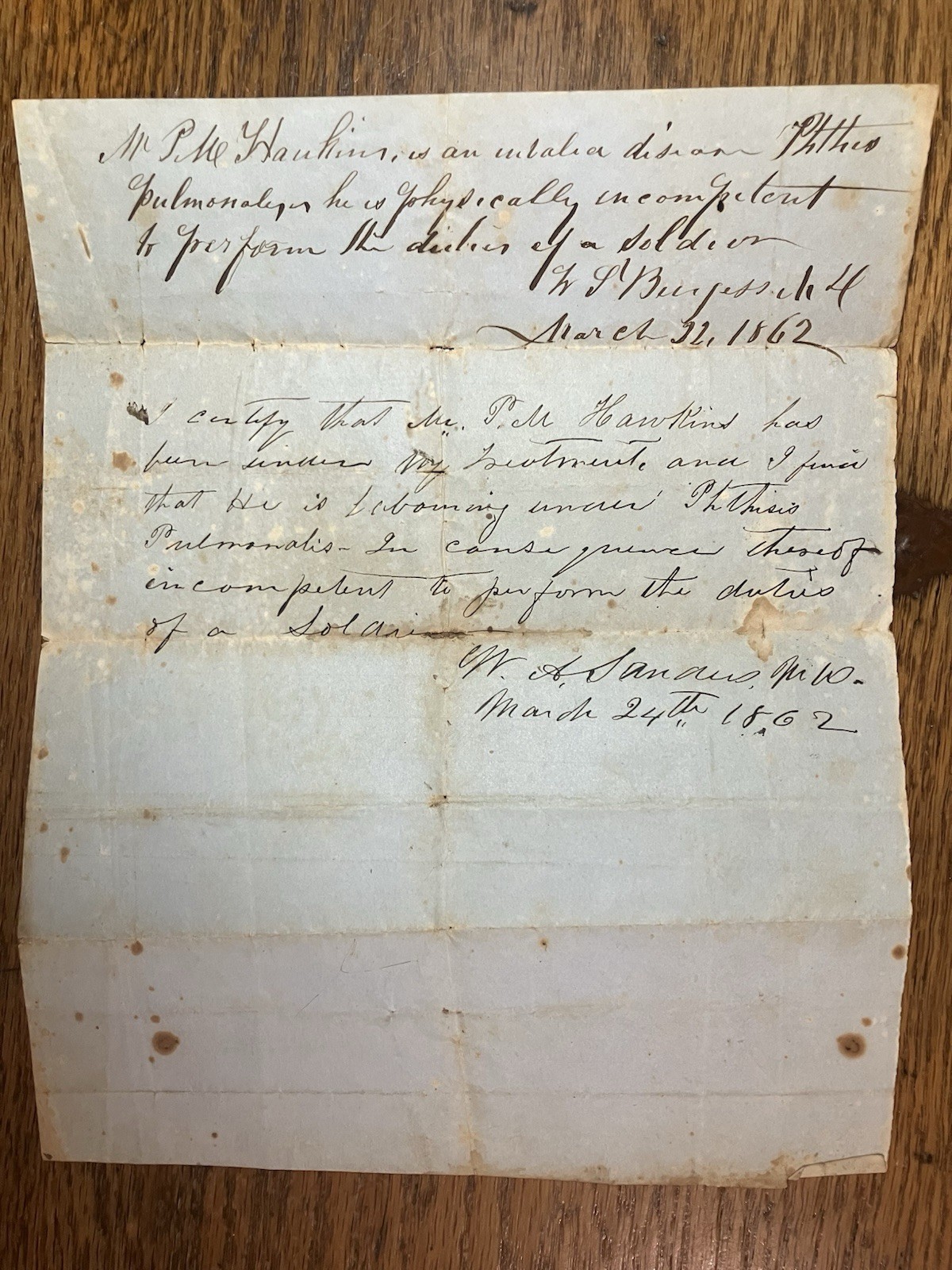 1862 -Civil War Document - Soldier\'s \