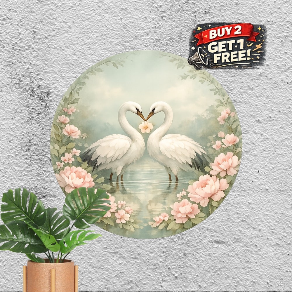 Romantic Swans Heart Rose Round Metal Sign Vintage Wall Decor Plaque 8x8