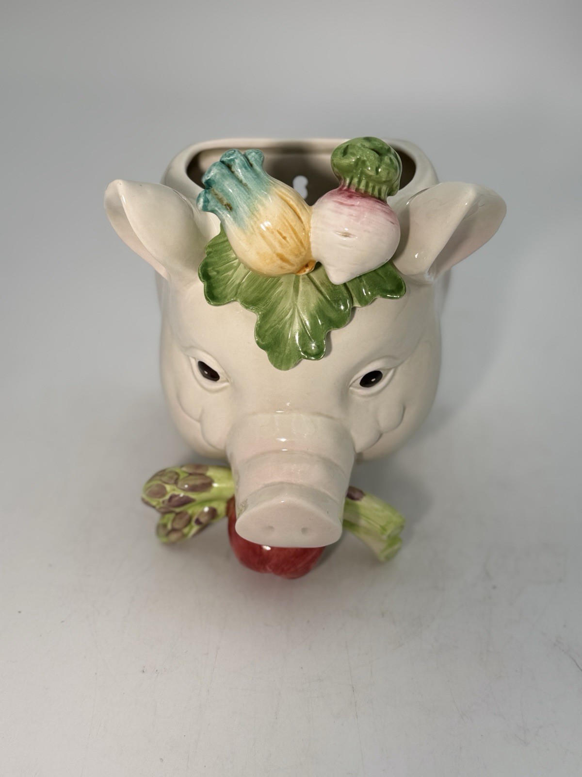 Vintage Fitz & Floyd French Market Pig Head Wall Pocket Utensil Holder 8”