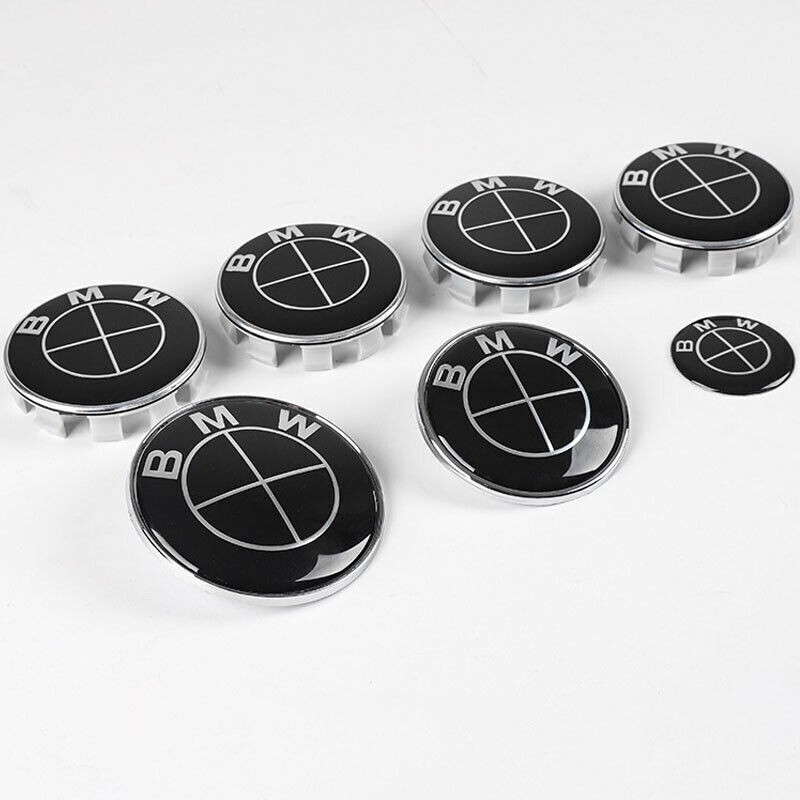 7Pcs Black Hood Wheel Emblem Rim HubCaps Badges For B-M-W 82mm 74mm 4x56mm 45mm