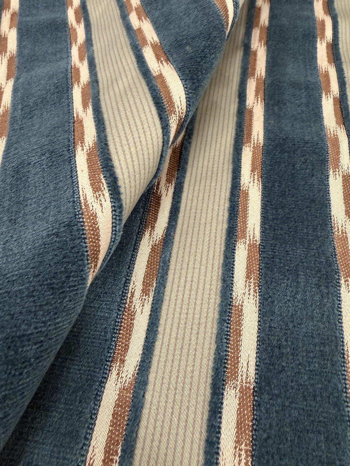 Colefax & Fowler Ikat Cut Velvet Stripe Fabric- Almeria / Navy 1.30 yds F4895-03