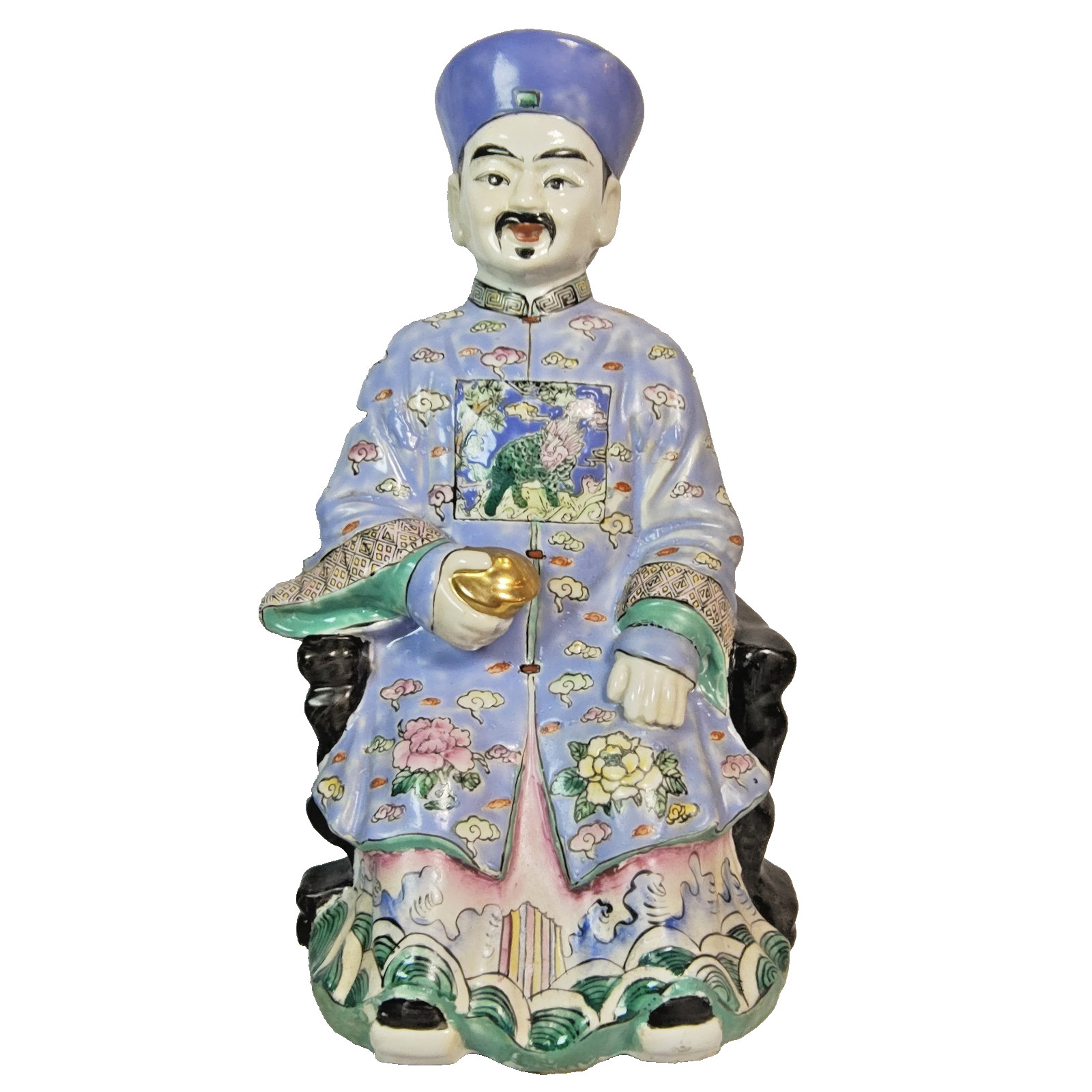 Chinese Emperor Statue Hand Painted Porcelain Figurine Vintage 14\