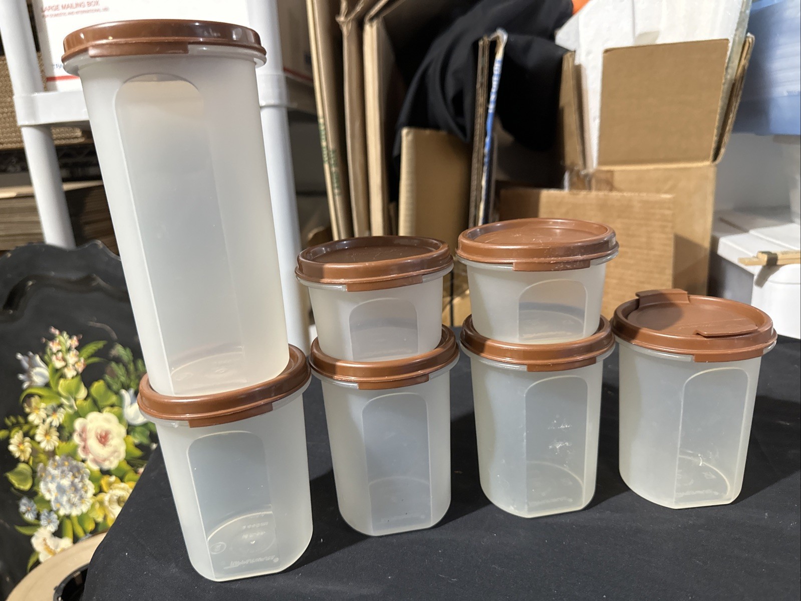 Vintage - 1980\'s Brown  Lids - Tupperware Modular Mates/Containers Lids lot of 7