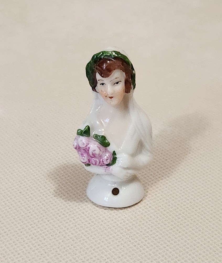 Miniature Germany Half Doll Pin Cushion Bride Porcelain Figurine