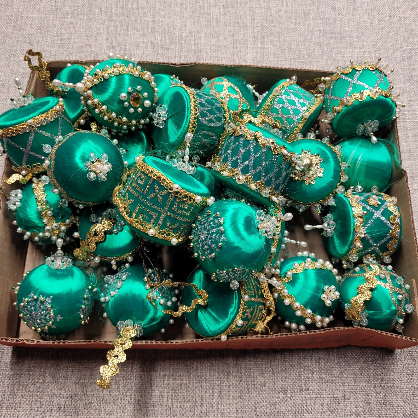 Vintage Lot Push Pin Christmas Ornaments Victorian Sequin Beaded Satin Handmade
