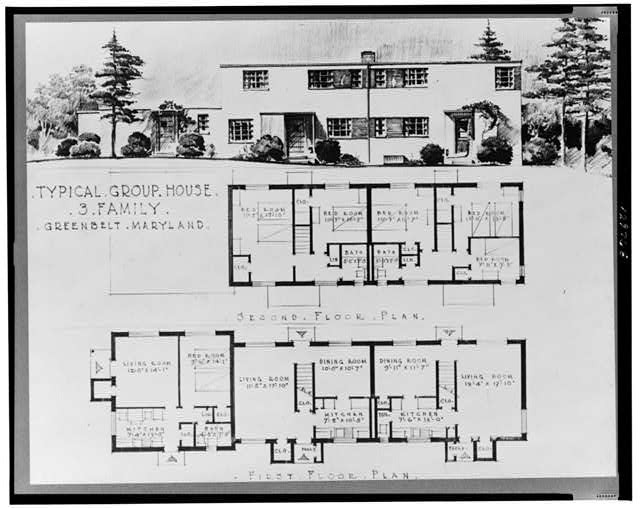 Greenbelt Maryland 1936 Typical Group House 3 Family Floor Plan Sketch