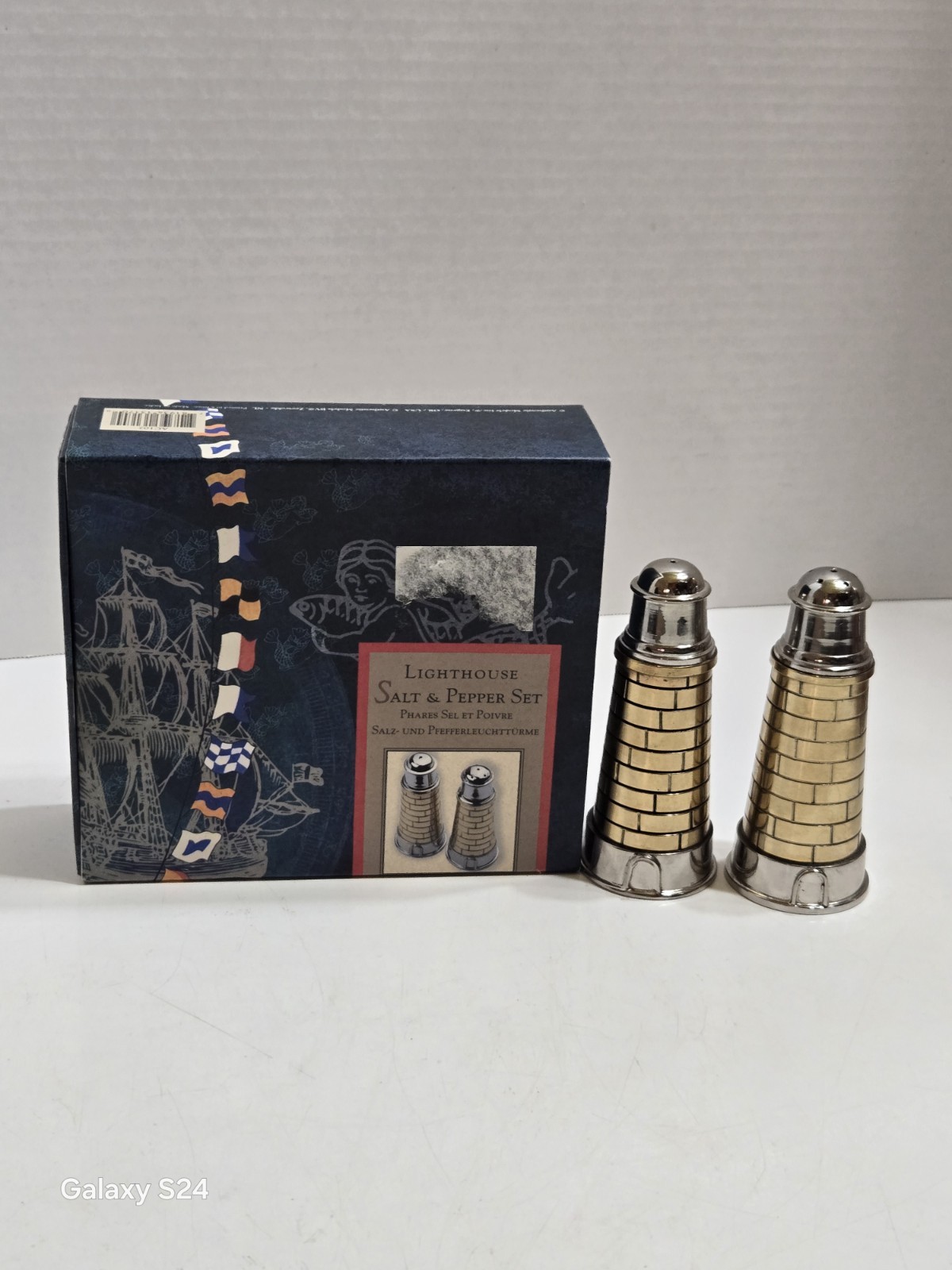 Vintage Style BRASS AND CHROME AUTHENTIC MODELS Lighthouse Salt And Pepper...