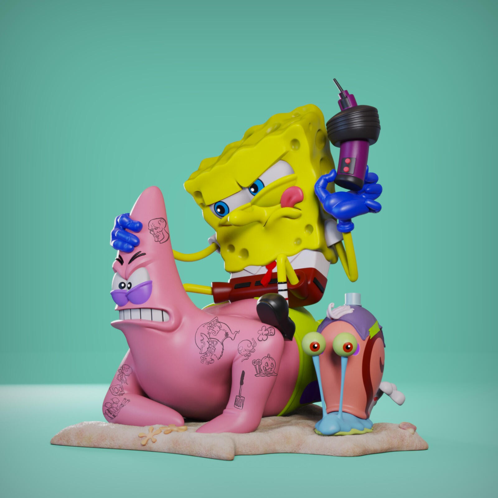 Sponge Bob Tattoo Artist • Premium Resin Garage Kit 1:8