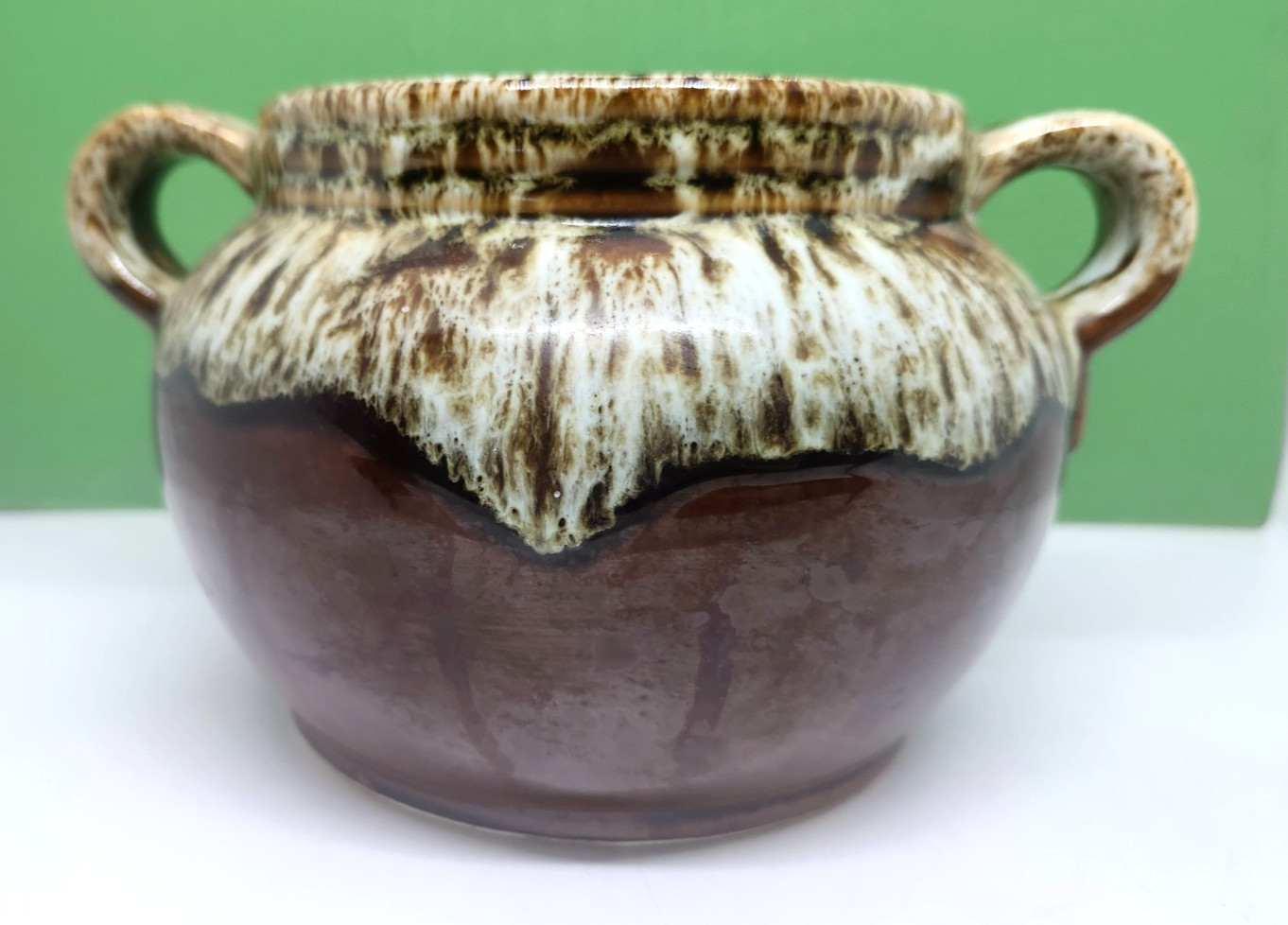 Brown Drip Glaze Vintage MCM Dual Handle Bean Pot Hull or McCoy