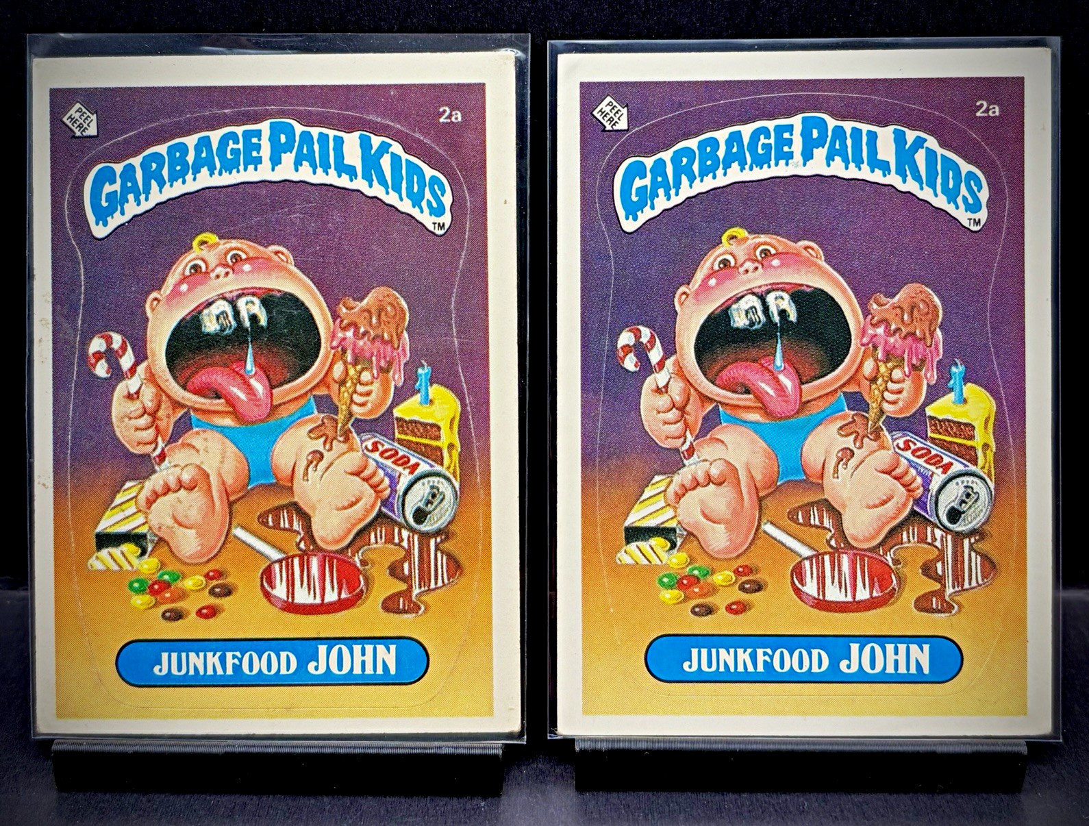1985 Topps Garbage Pail Kids Original Series 1 JUNKFOOD JOHN #2a 2-Card Lot