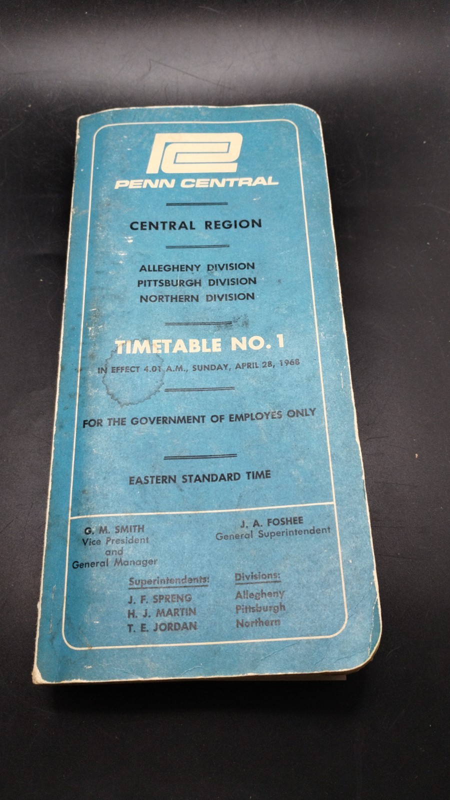1968 Penn Central Railroad Central Region Employee Time Table No. 1 W/ Changes
