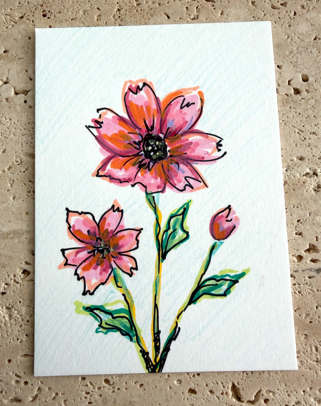 EUN Original Abstract Floral ACEO Painting 2.5x3.5 in OOAK Mini Art