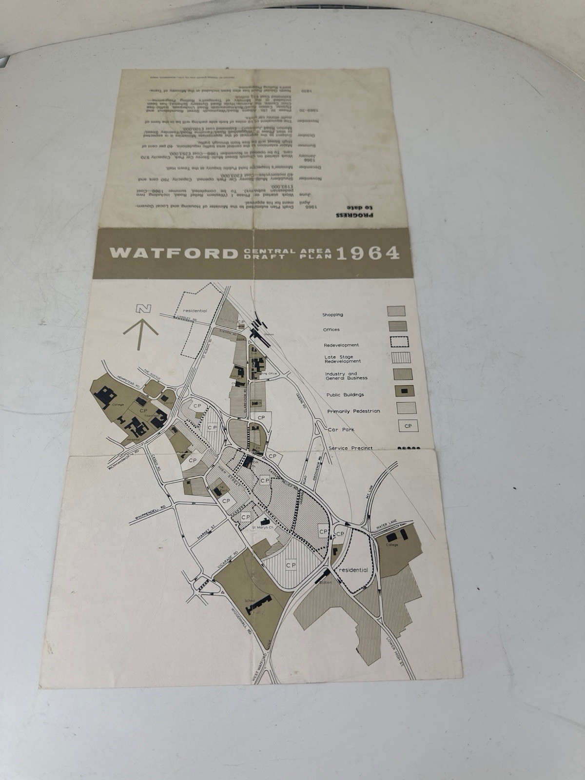 Vintage 1964 Watford Central Area Draft Plan Map Pamphlet Hertfordshire History