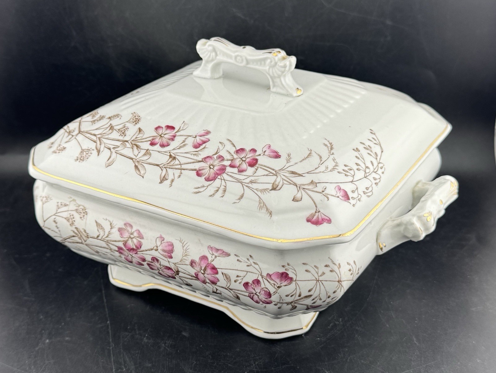 Antique Sylvan Wood & Sons Lidded Square Tureen Vegetable Dish 1891-1907 England