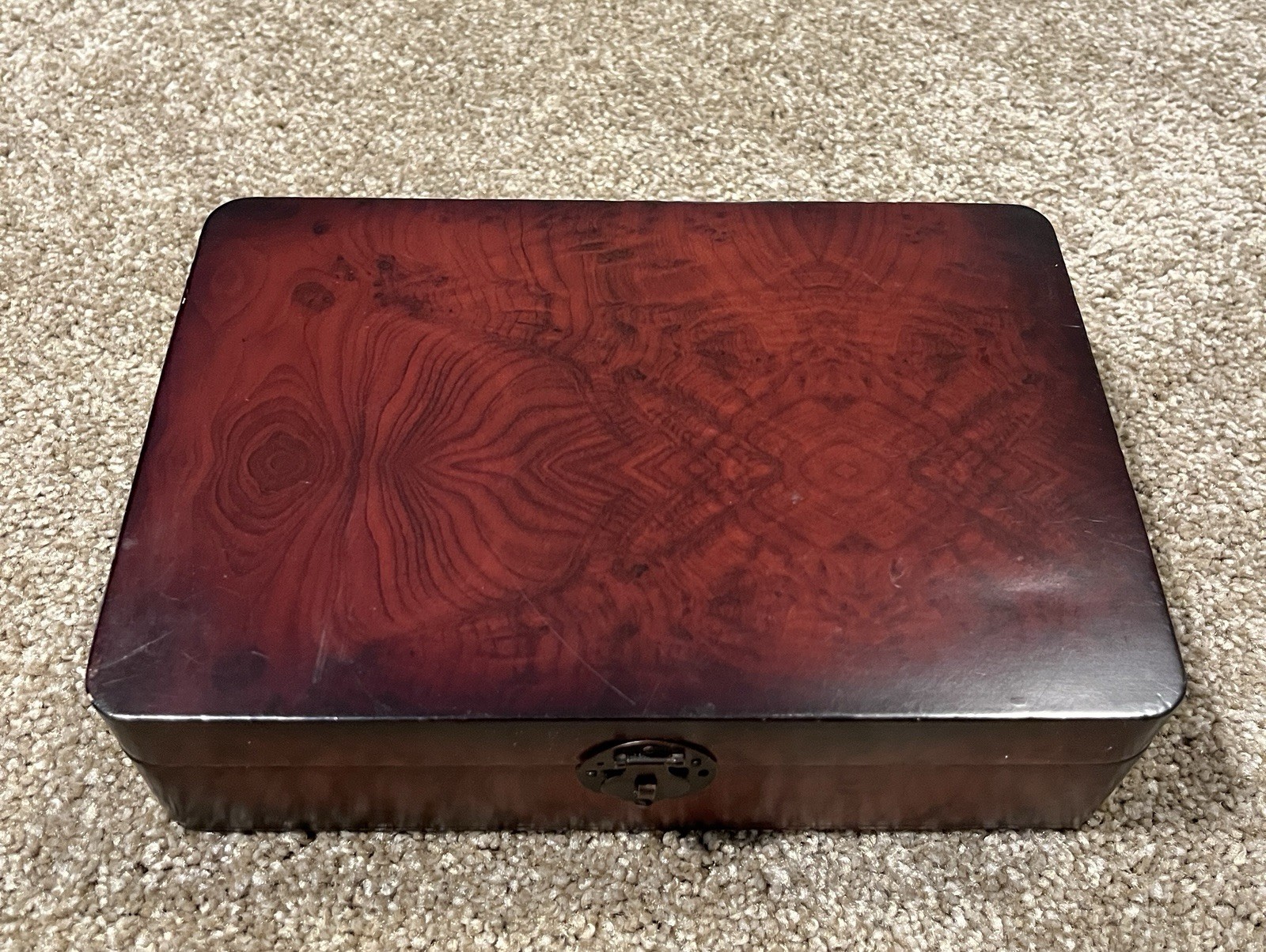 Vintage Wooden Jewelry Box Trinket Keepsake Storage Chest Dark Cherry Burl Wood⁠