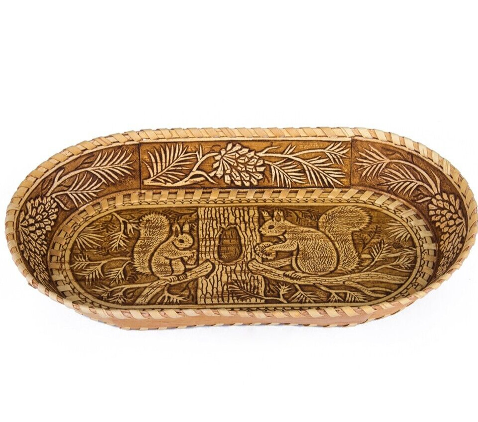 Squirrel Beresta Birch Bark Oval Plate Wood Hand Made Bread Platter 10\ Squirrel Beresta Birch Bark Oval Plate Wood Hand Made Bread Platter 10\