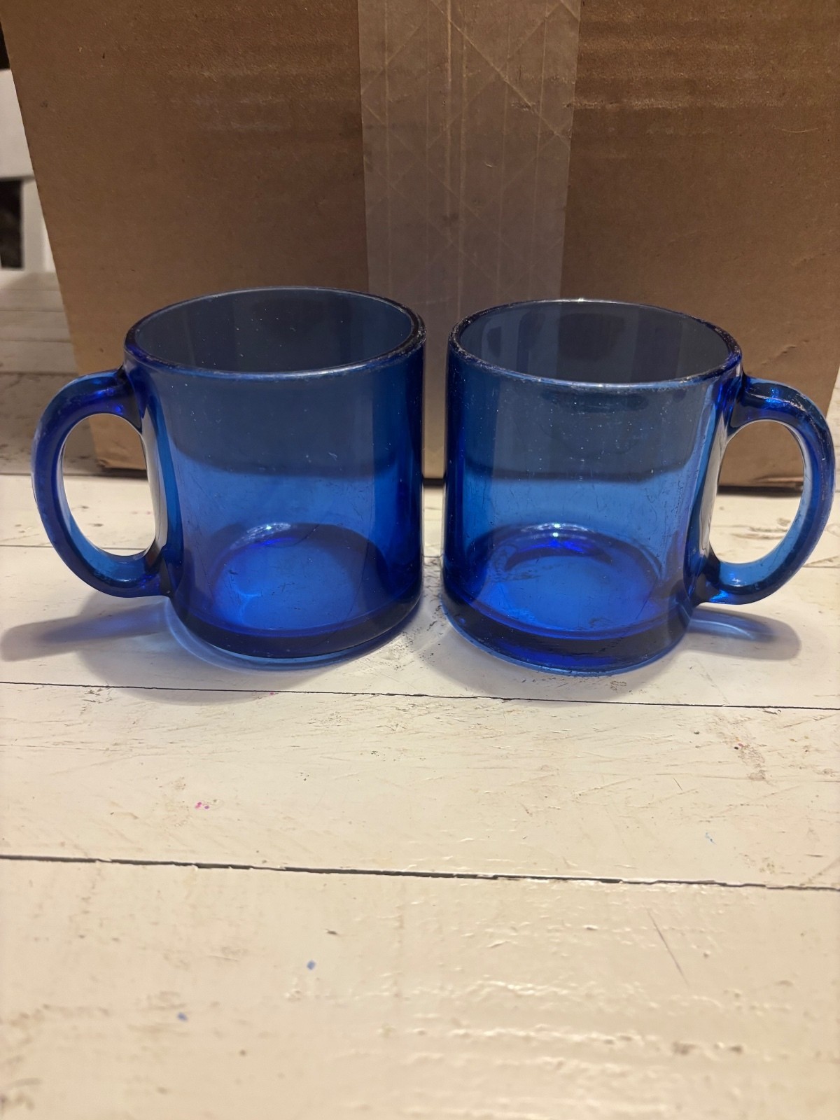 2 vintage cobalt blue mugs