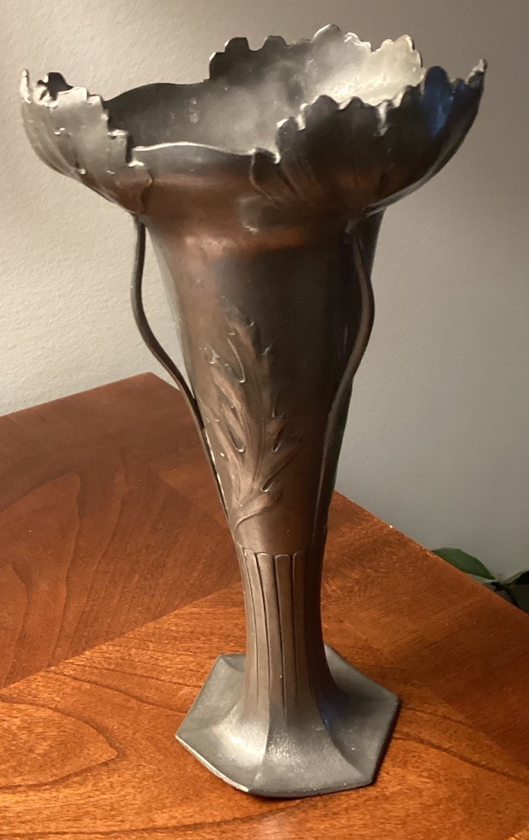 Orivit Jugendstil Pewter Poppy Relief Vase 2171 Germany Art Nouveau 1904