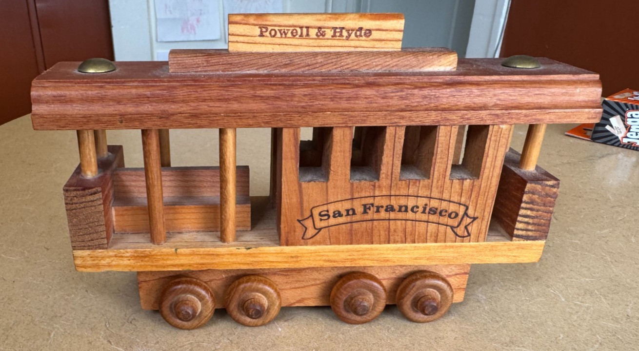 Vintage Wooden Trolley cable car - 10 Inches Long - 100% Wood, Healdsburg, CA