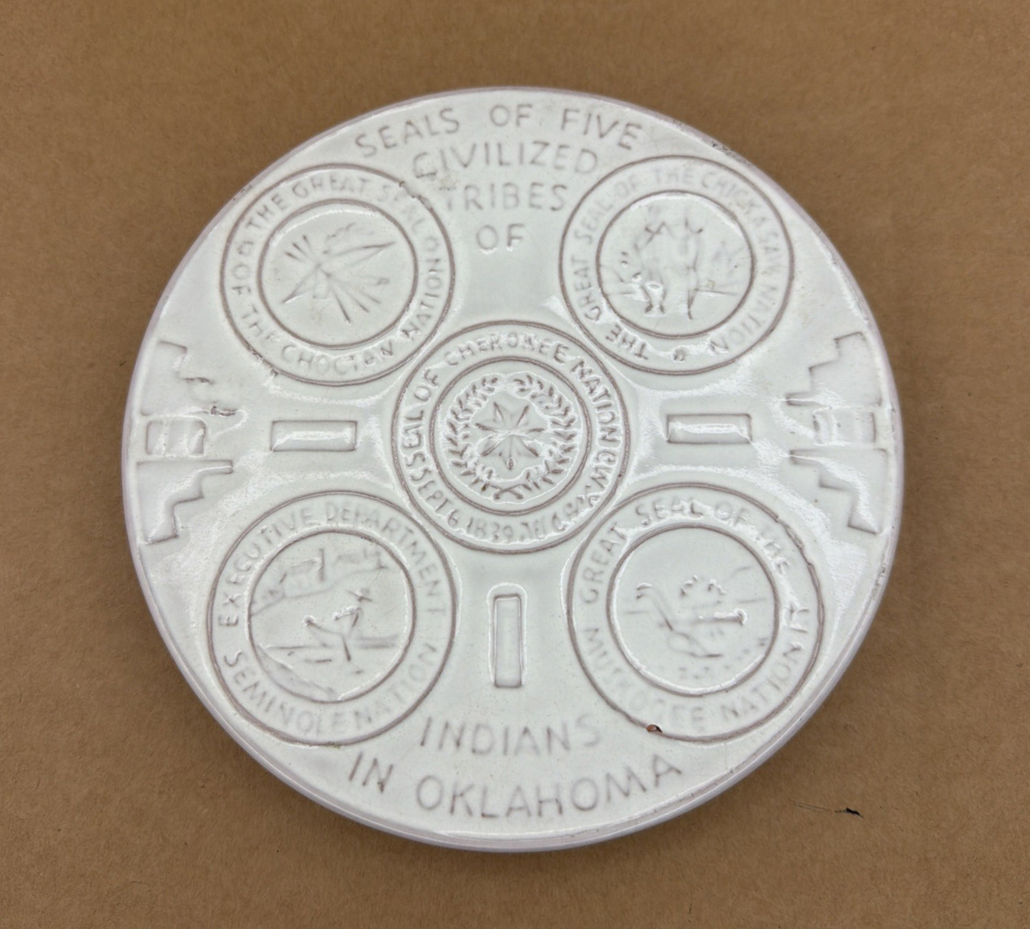 Vintage FRANKOMA Trivet Seals Of Five Civilized Tribes Of Indians Oklahoma OK3