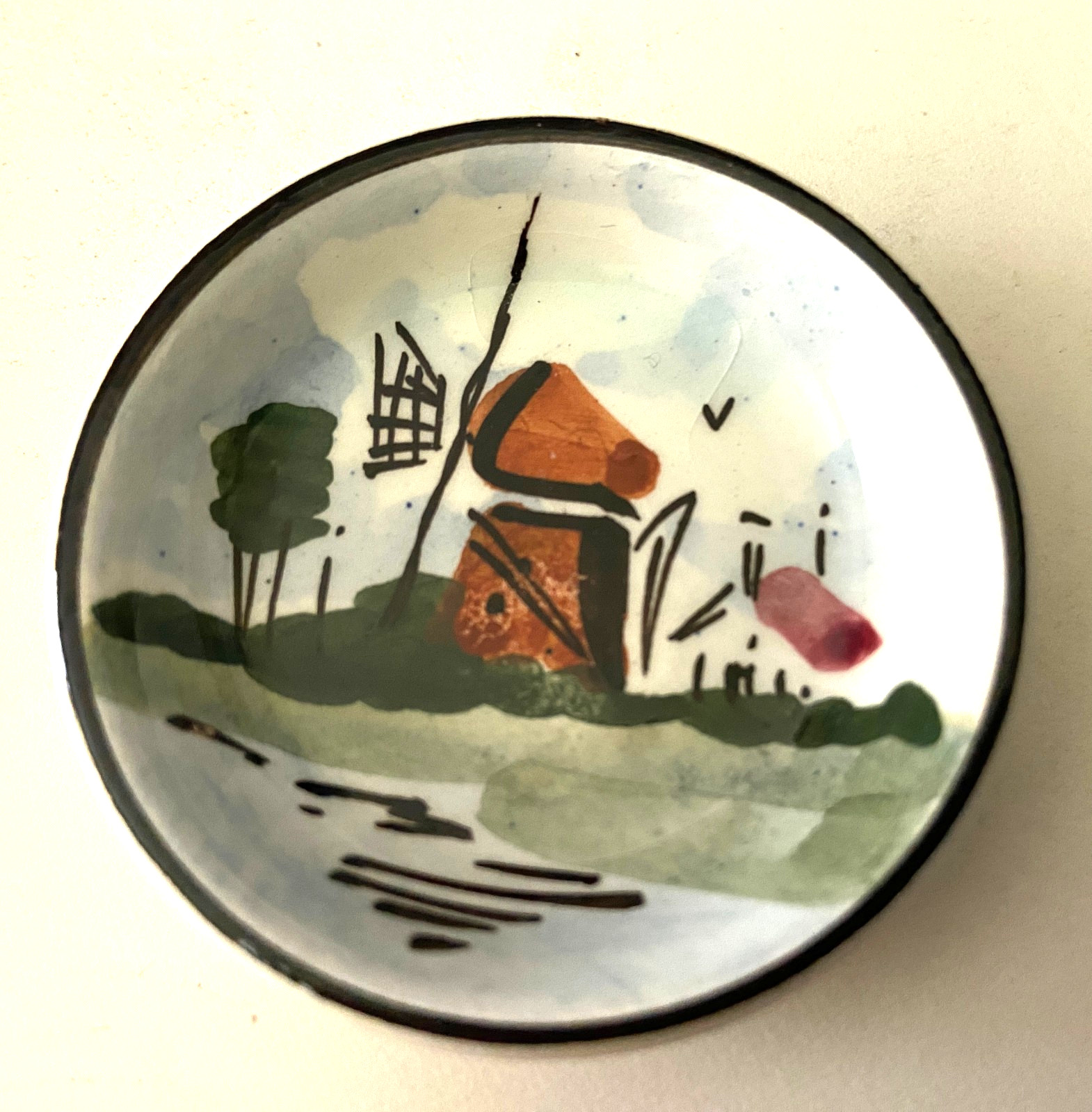 Vintage Hand Painted by POLY Dutch Windmill Small Trinket Dish 2 in Dia Vintage Hand Painted by POLY Dutch Windmill Small Trinket Dish 2 in Dia
