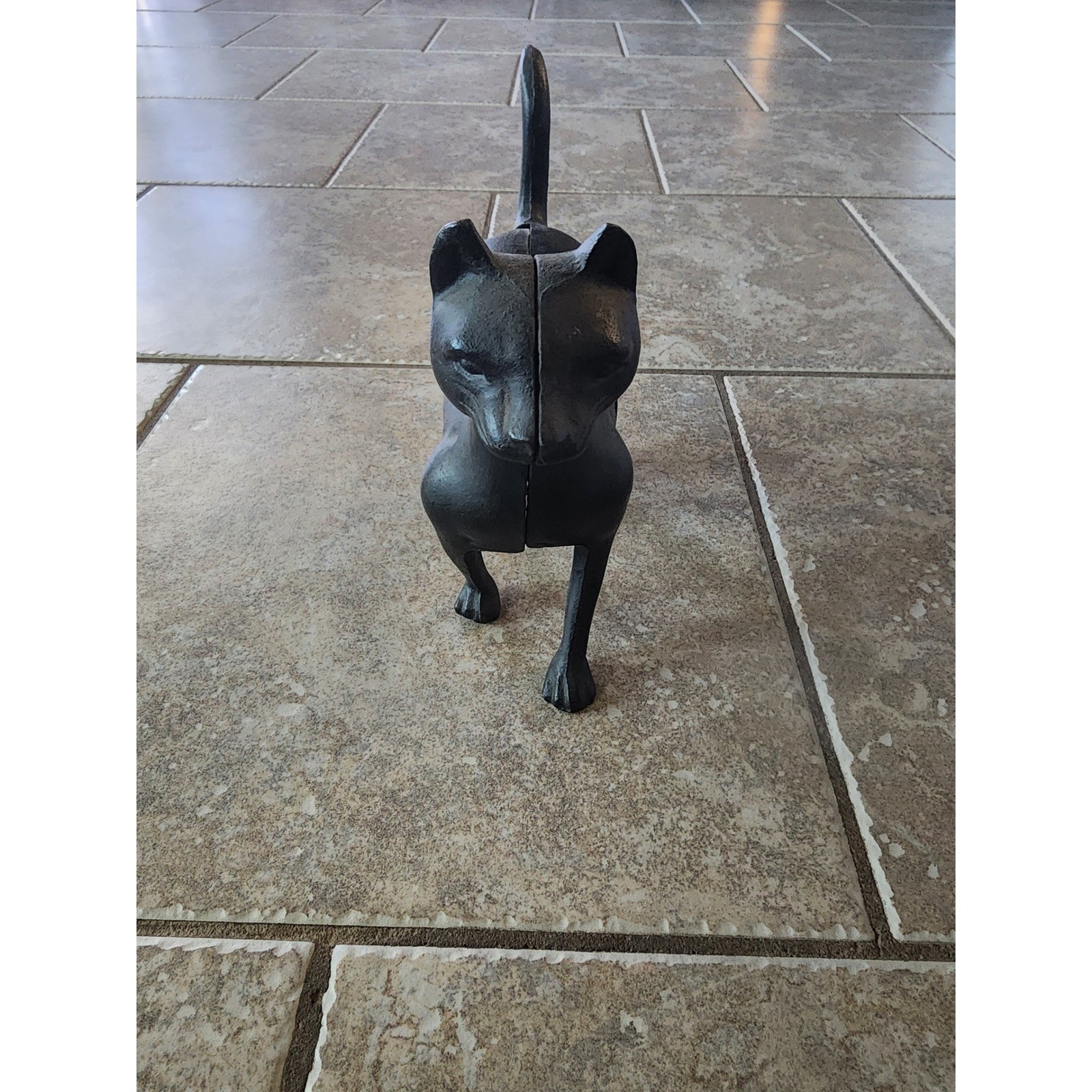 Vintage Cast Iron Black Cat Coin Bank Standing Feline Figurine Doorstop Decor