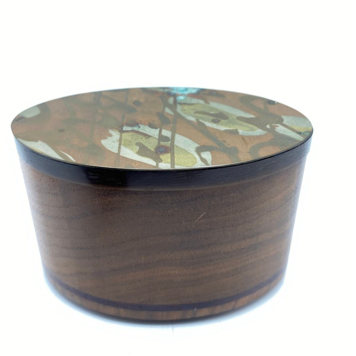 Lee Barnes Naomi Peck Inlaid lid Wood Box Vintage signed MCM swing Lid LB Peck