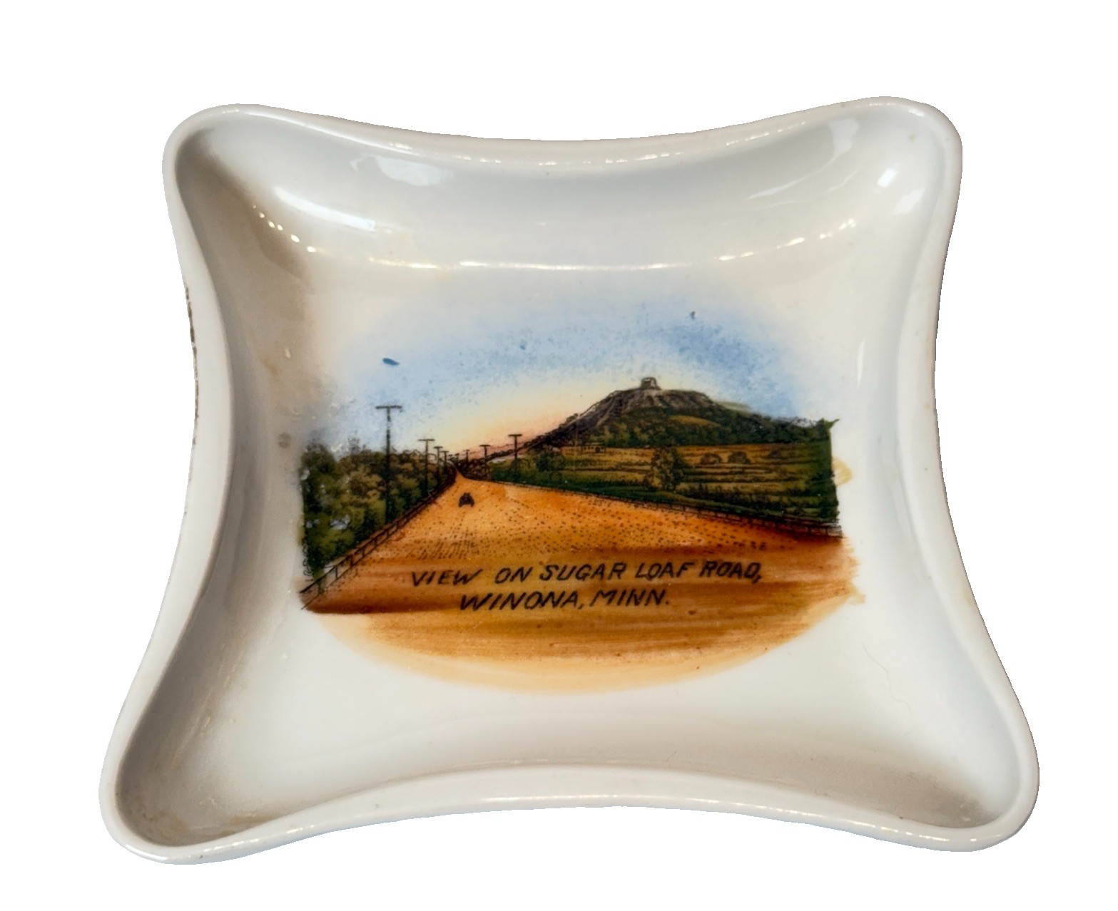 WINONA MINNESOTA MN Antique SUGAR LOAF RD Souvenir TRINKET PAINTED DISH