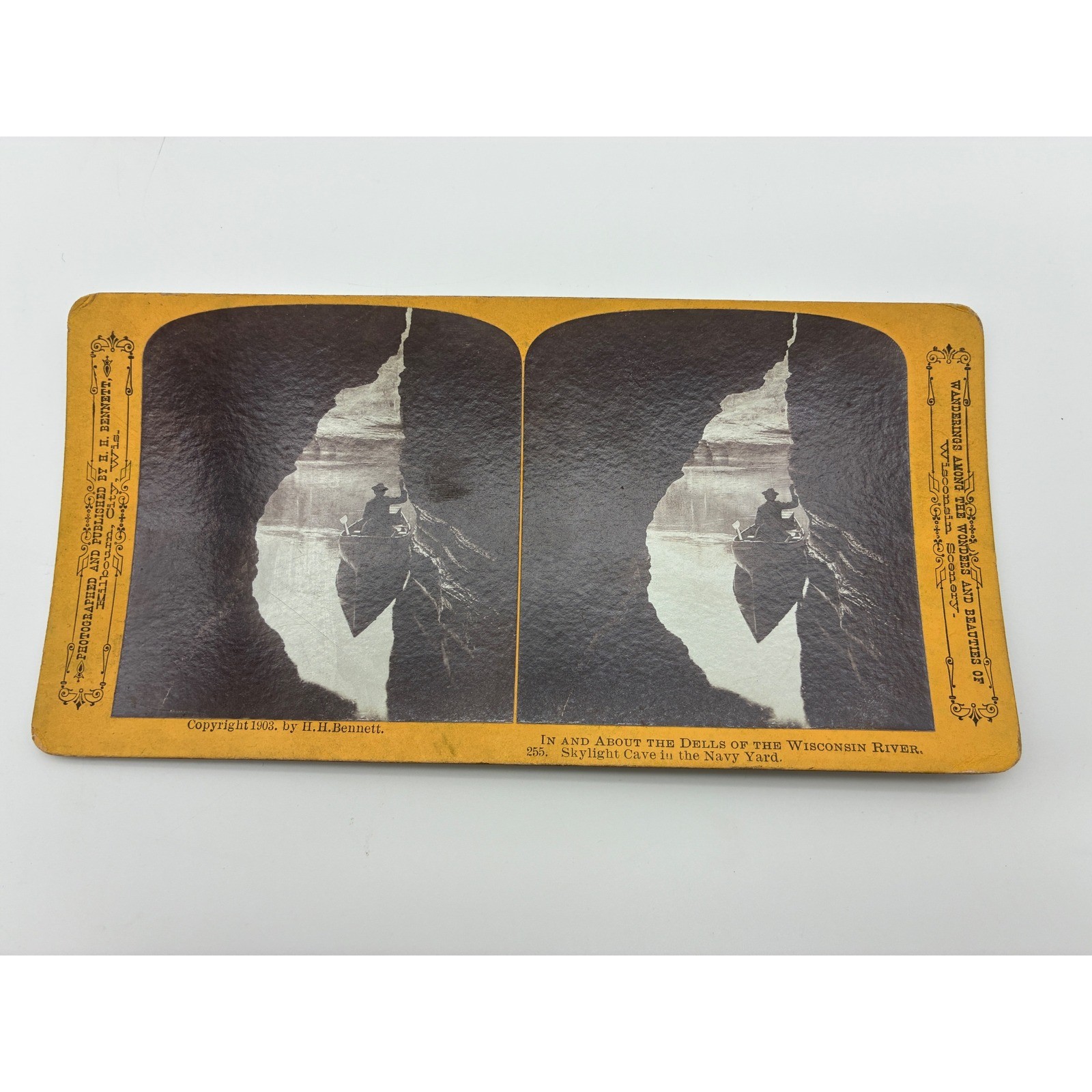 1903 H.H. Bennett Stereoview Wisconsin Dells Skylight Cave Navy Yard Card 255