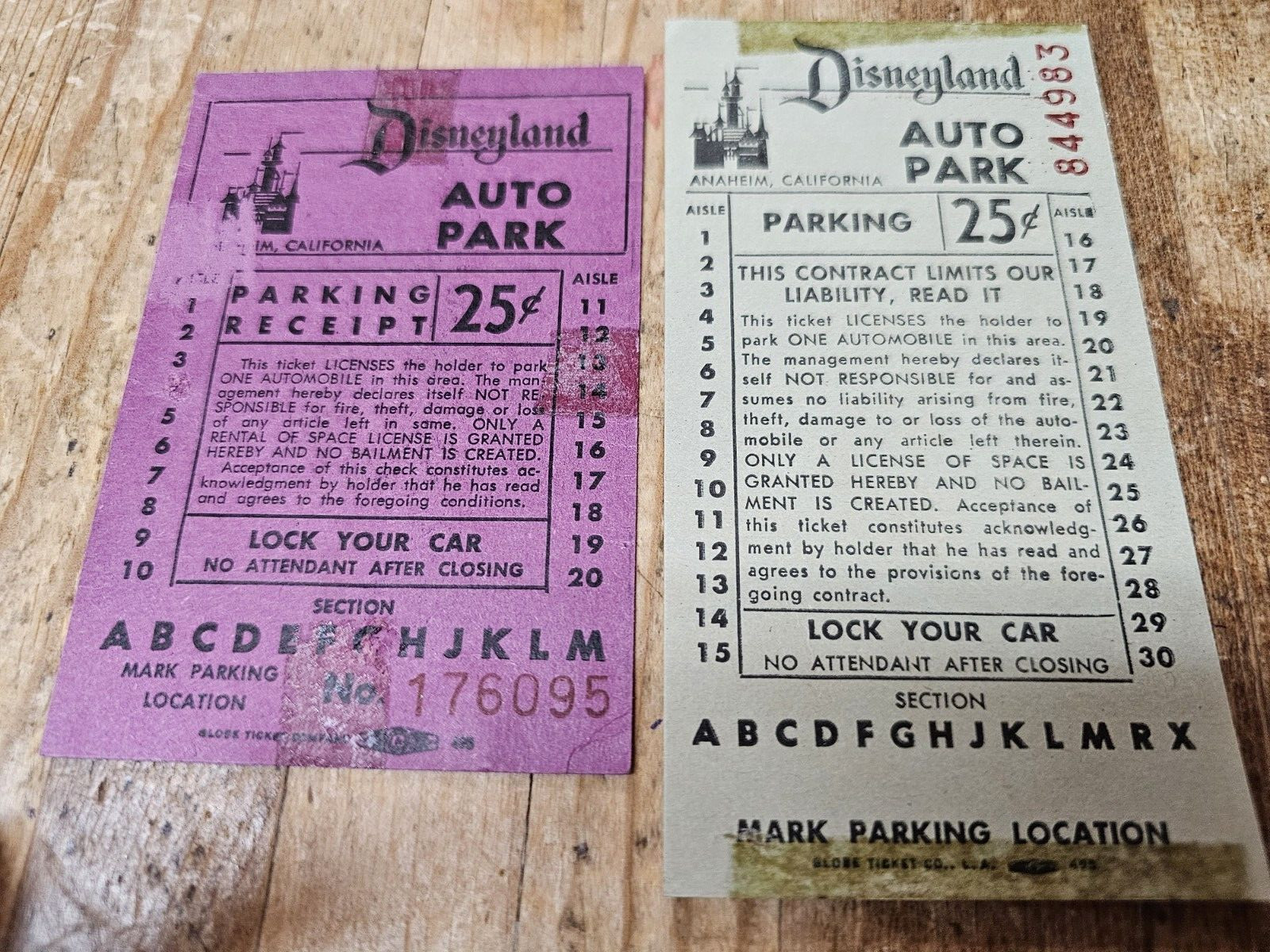 1960's 1970's vtg Disneyland parking tickets coupons lot old original Disney