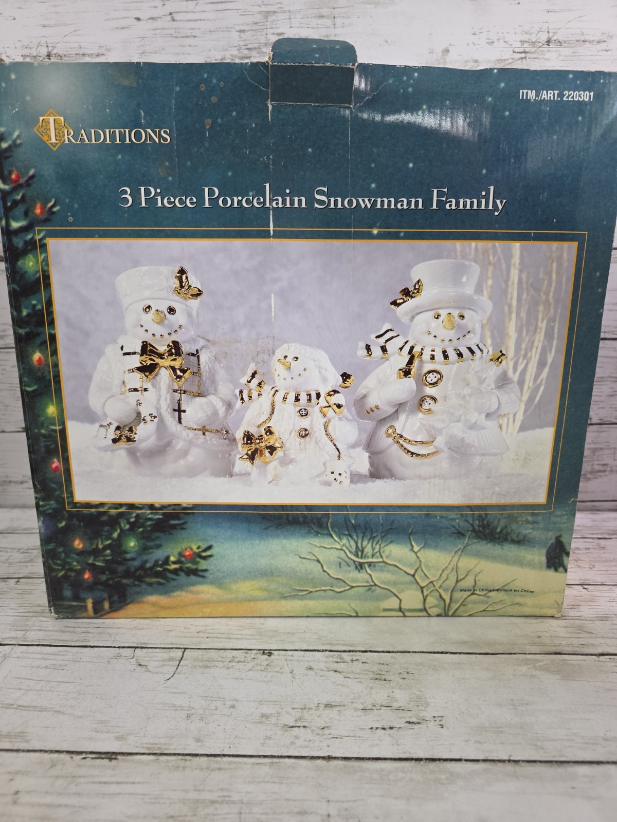 VTG Traditions 3 Pc Porcelain Snowman Family White & Gold With Original Box VTG Traditions 3 Pc Porcelain Snowman Family White & Gold With Original Box
