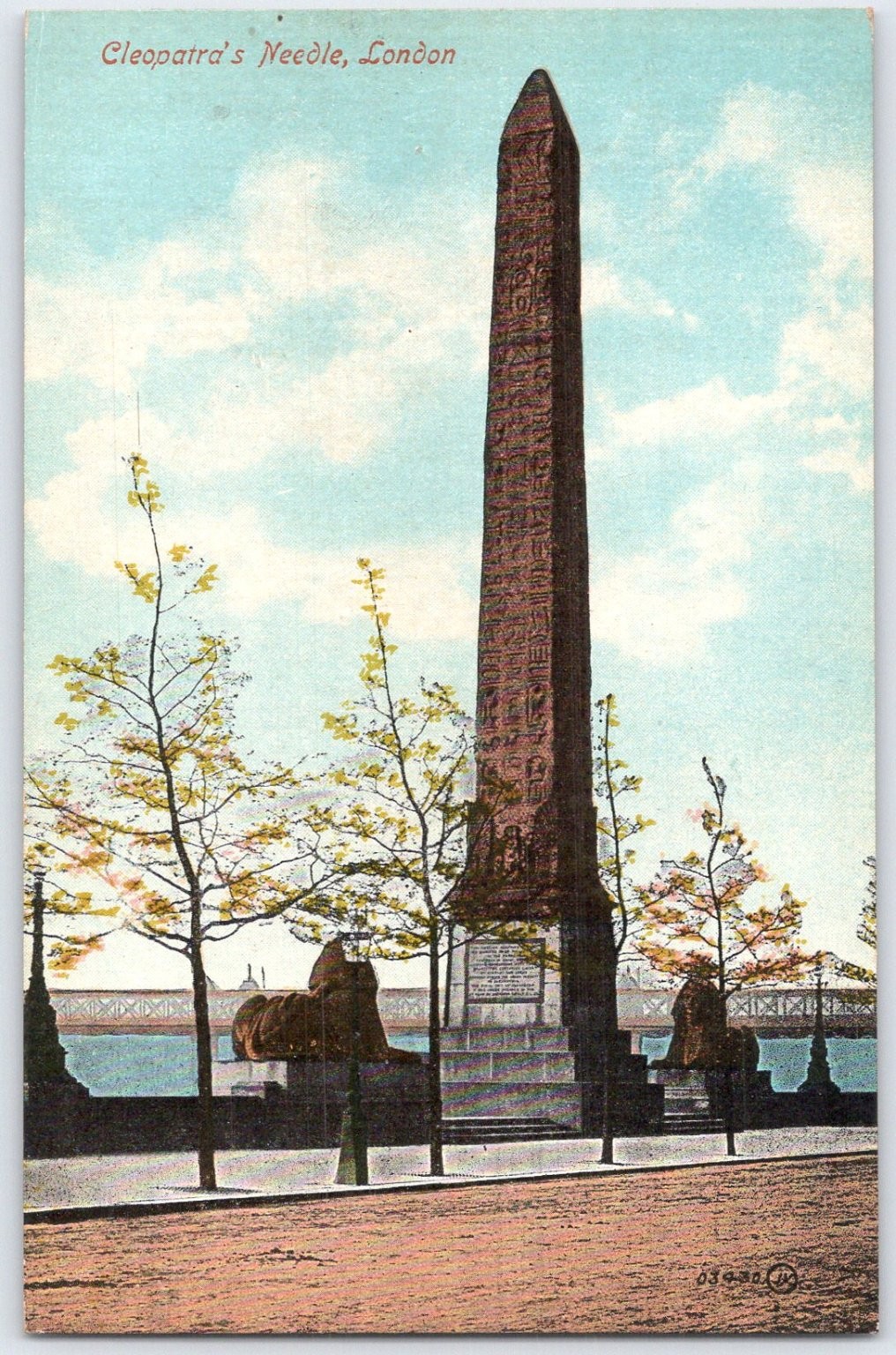 Cleopatra's Needle London Obelisk Sphinx Thames Embankment Postcard c1910s