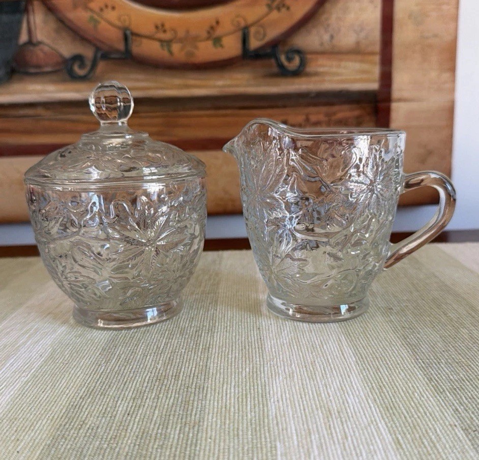 Vintage Princess Fantasia Crystal Creamer & Covered Sugar Bowl Set EUC