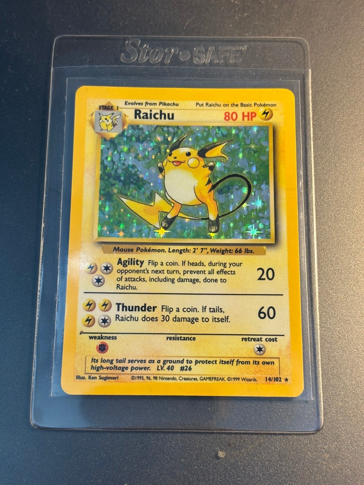 1999 Pokemon Raichu 14/102 Base Set Unlimited Holo Rare
