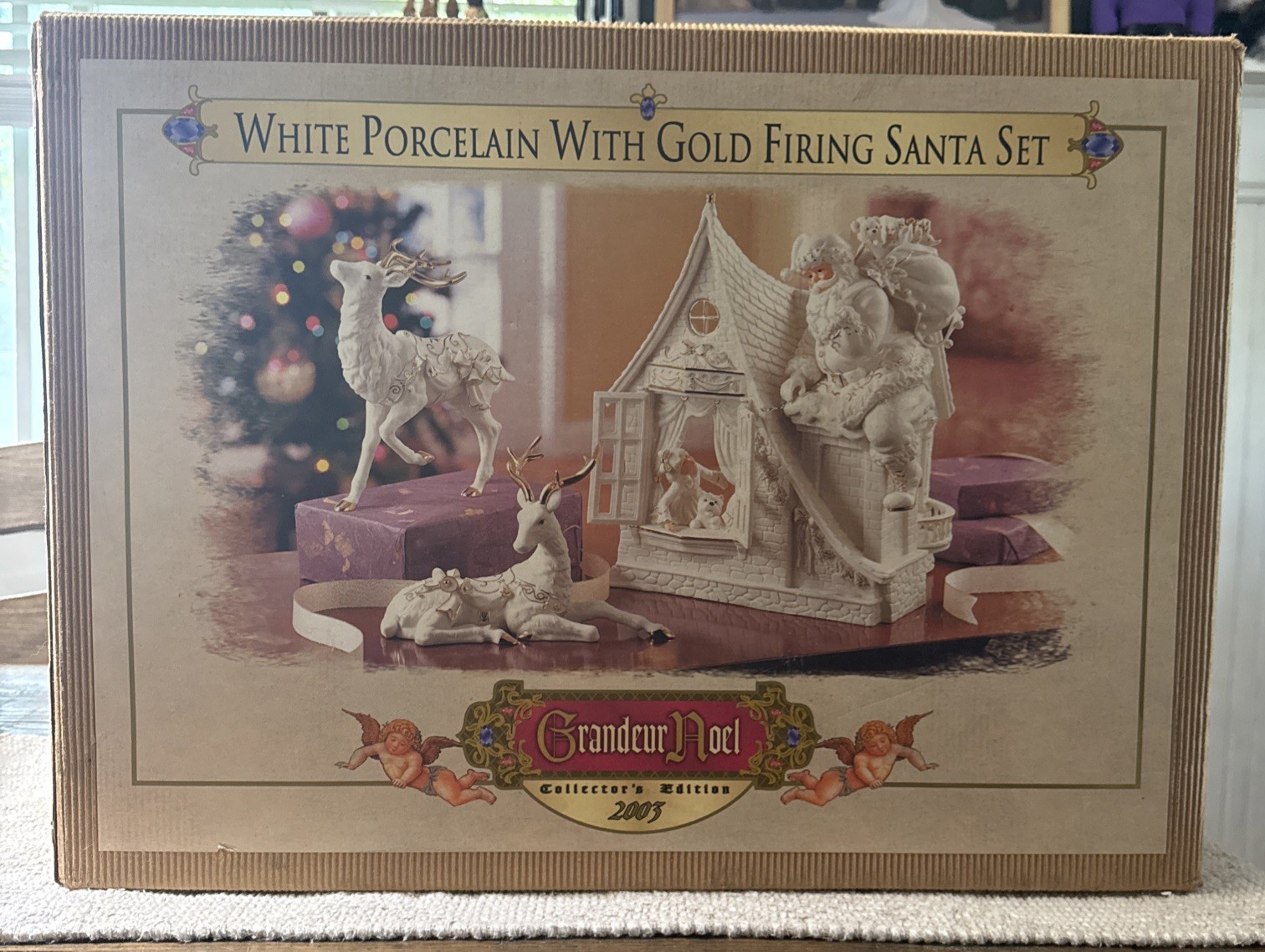 2003 Grandeur Noel White Porcelain With Gold Firing Santa Set 2003 Grandeur Noel White Porcelain With Gold Firing Santa Set