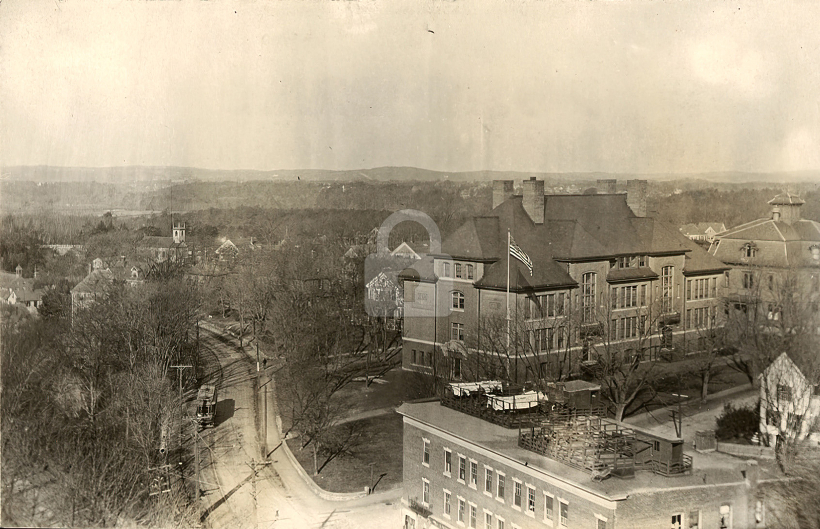 Emerson School & High St. Newton Upper Falls MA 1910 RPPC Photo Postcard COPY