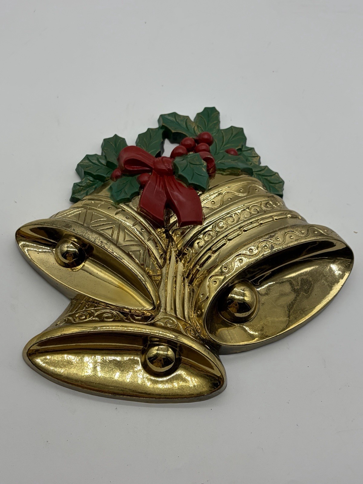 Burwood Christmas Bells Wall Decor Gold Bells And Holly Vintage 1991 10” Tall Burwood Christmas Bells Wall Decor Gold Bells And Holly Vintage 1991 10” Tall