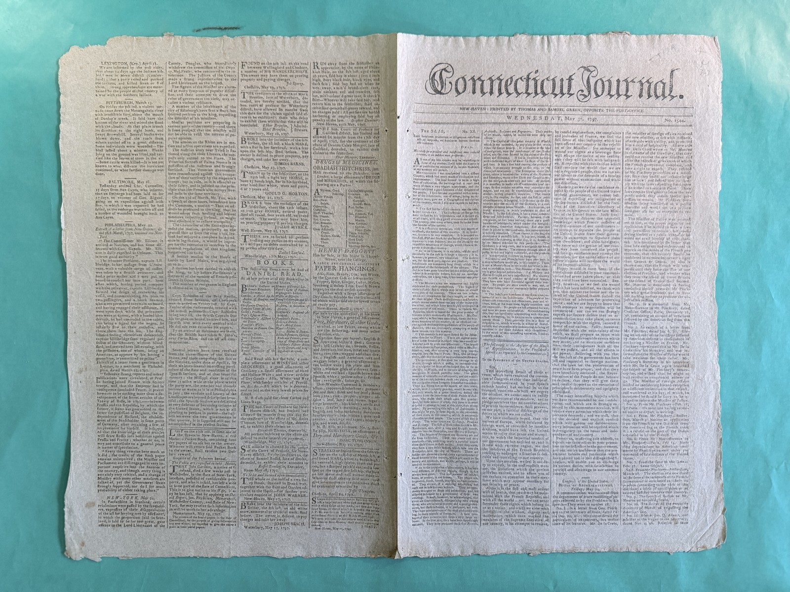 1797 Connecticut Journal New Haven May 31 JOHN ADAMS JEFFERSON France XYZ Affair