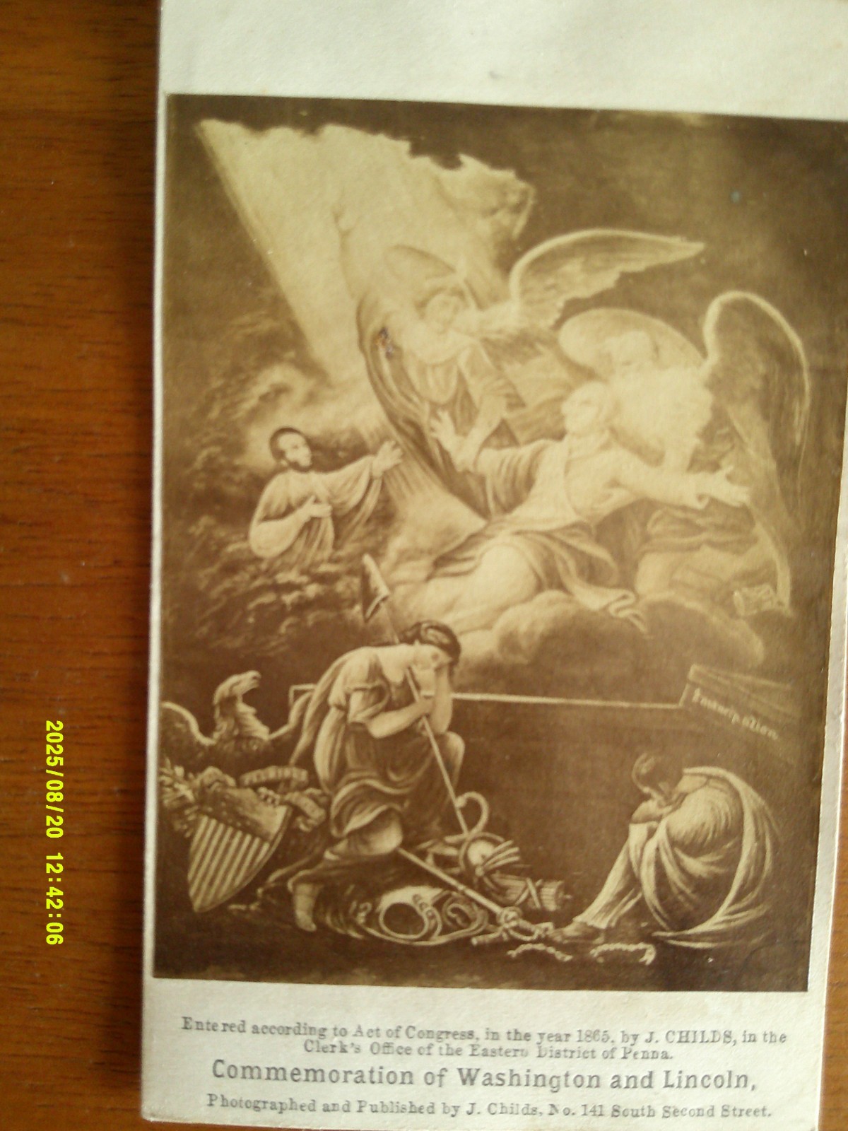 1865 COMMEMORATION OF WASHINGTON AND LINCOLN--J. CHILDS CIVIL WAR MOURNING