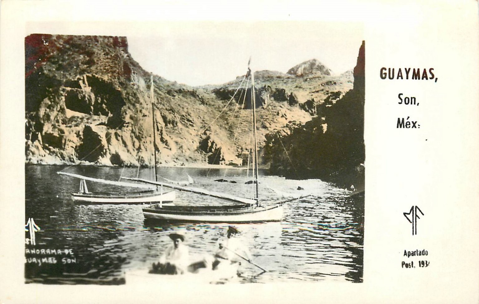 Vintage GUAYMAS SONORA Mexico Panorama Sailboats RPPC Postcard c1940s