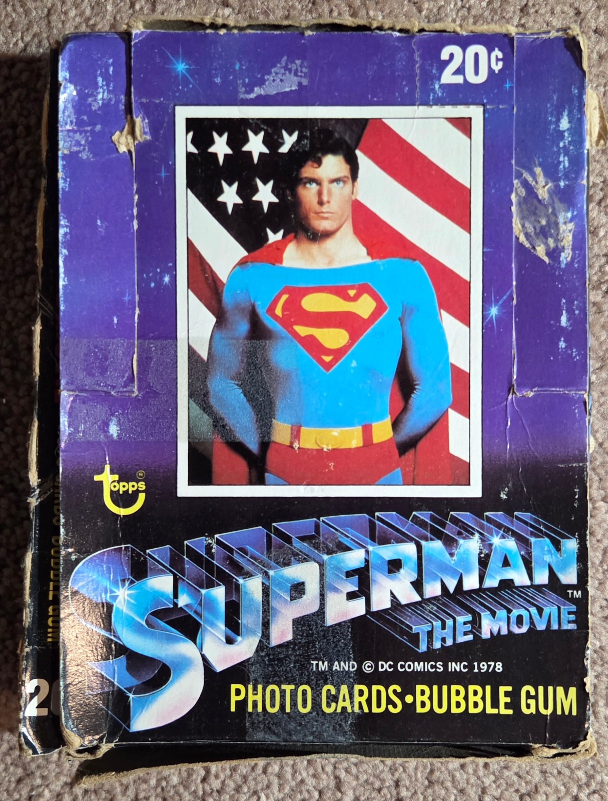 1978 Topps SUPERMAN The Movie Wax Box 36 Unopened Packs Photo Cards Bubble Gum 1978 Topps SUPERMAN The Movie Wax Box 36 Unopened Packs Photo Cards Bubble Gum