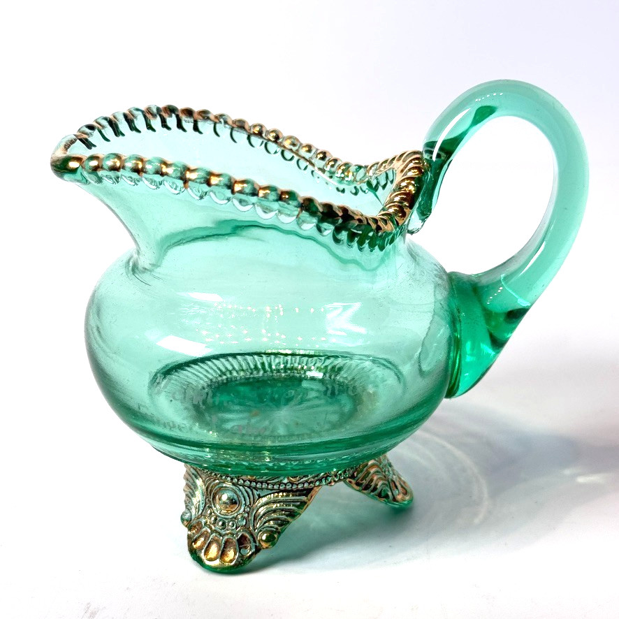 FINGER LAKES - NY NEW YORK GREEN Depression Glass Souvenir TRINKET Creamer FINGER LAKES - NY NEW YORK GREEN Depression Glass Souvenir TRINKET Creamer
