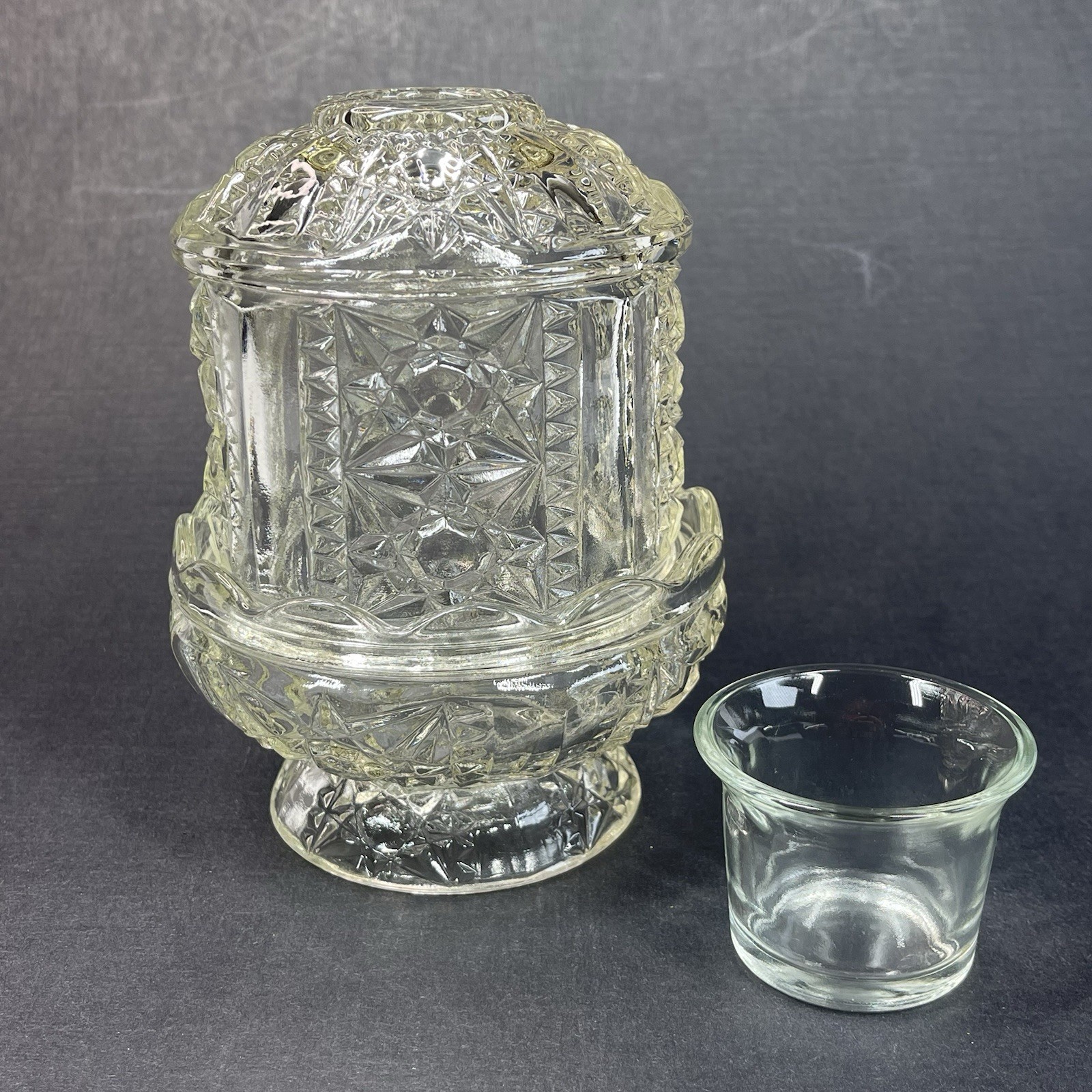 Vintage Indiana Glass Stars & Bars Clear Fairy Lamp 3 Pc Votive 6.5