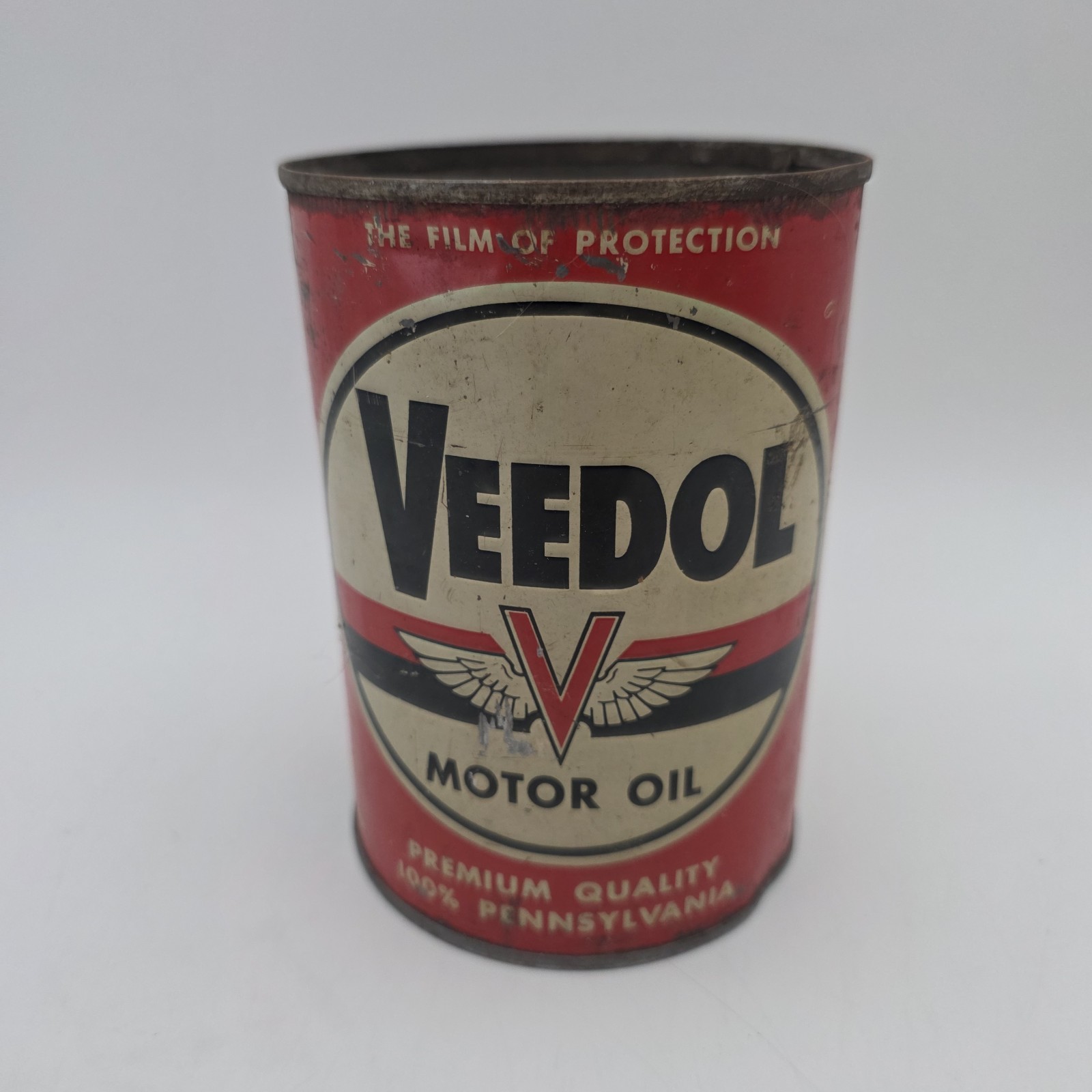 Vintage VEEDOL MOTOR OIL 1 Qt Empty Metal Can One Quart No Top